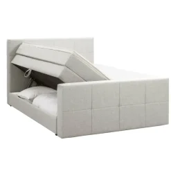 Boxspring met opbergruimte en voetbord Liv geblokt - ecru - 160x200cm