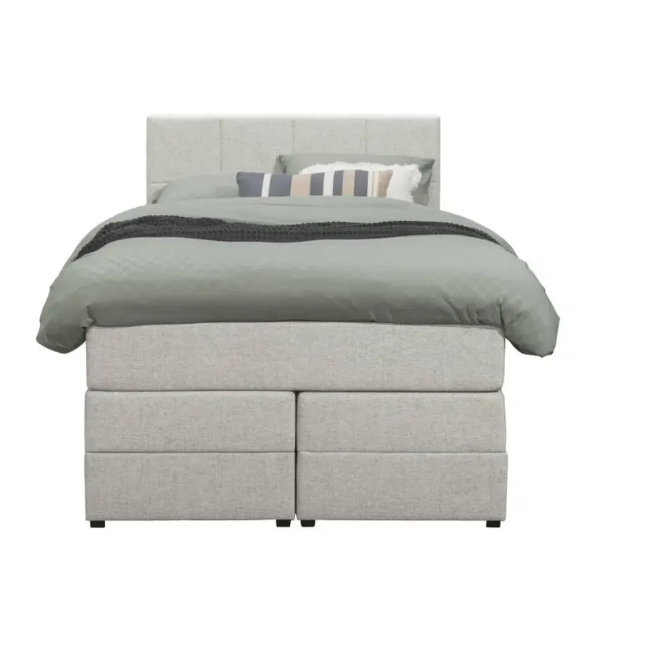Boxspring met opbergruimte Liv geblokt - ecru - 120x200 cm