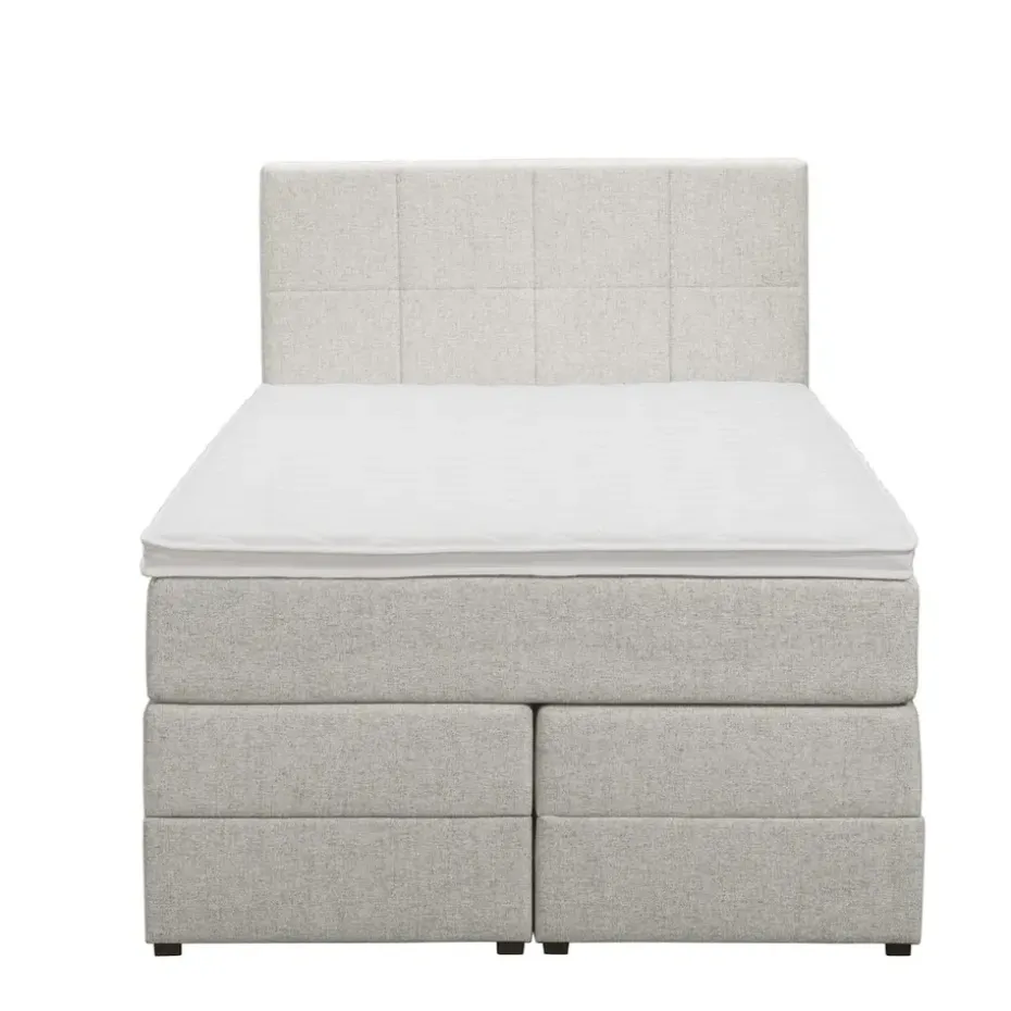Boxspring met opbergruimte Liv geblokt - ecru - 120x200 cm