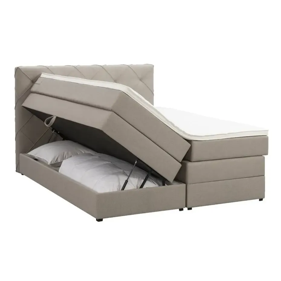 Boxspring met opbergruimte Liv geruit - beige - 160x200 cm