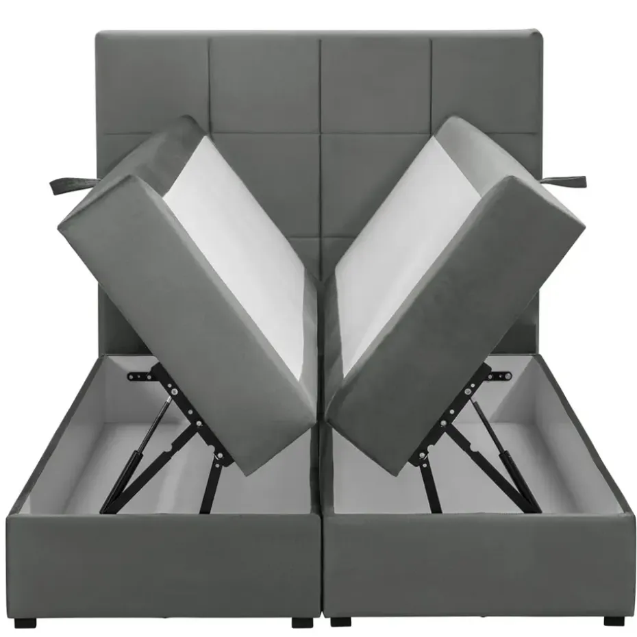 Boxspring met opbergruimte Liv geblokt - grijs - 120x200 cm