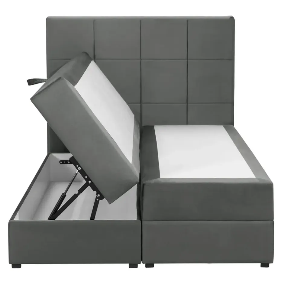 Boxspring met opbergruimte Liv geblokt - grijs - 120x200 cm