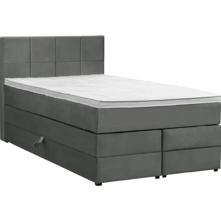 Boxspring met opbergruimte Liv geblokt - grijs - 120x200 cm