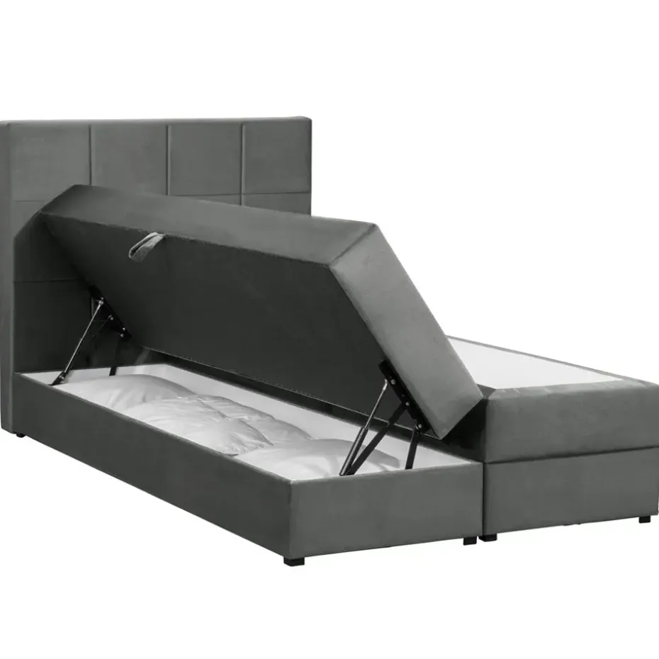 Boxspring met opbergruimte Liv geblokt - grijs - 120x200 cm