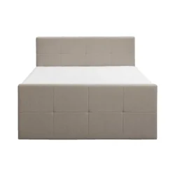 Boxspring met opbergruimte en voetbord Liv geblokt - beige - 180x200cm