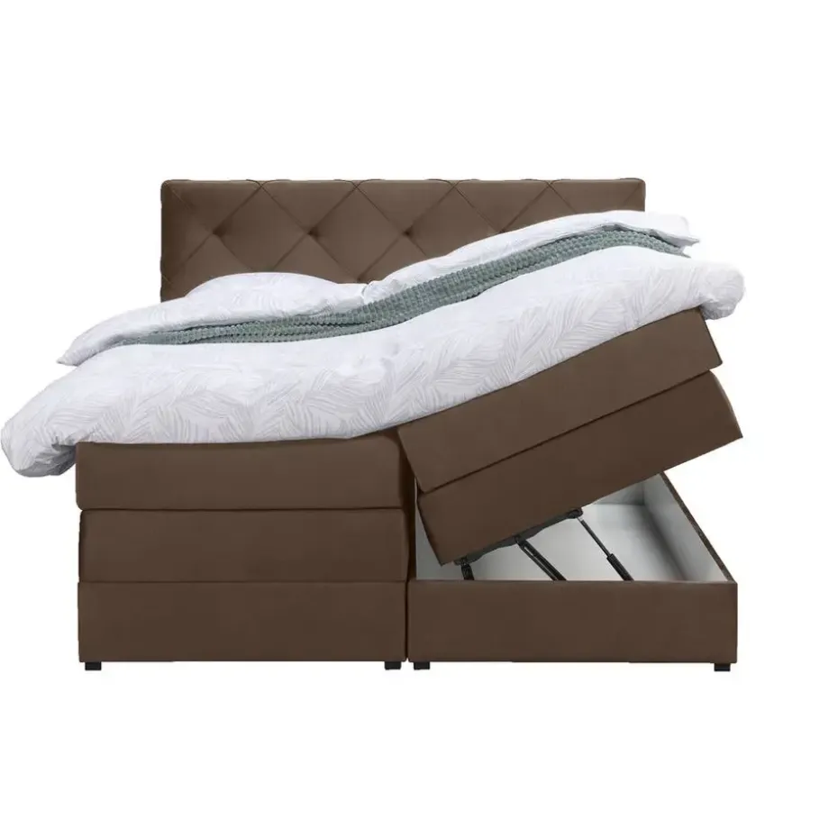 Boxspring met opbergruimte Liv geruit - bruin - 180x200 cm