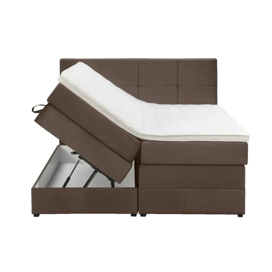 Boxspring met opbergruimte Liv geblokt - bruin - 180x200 cm