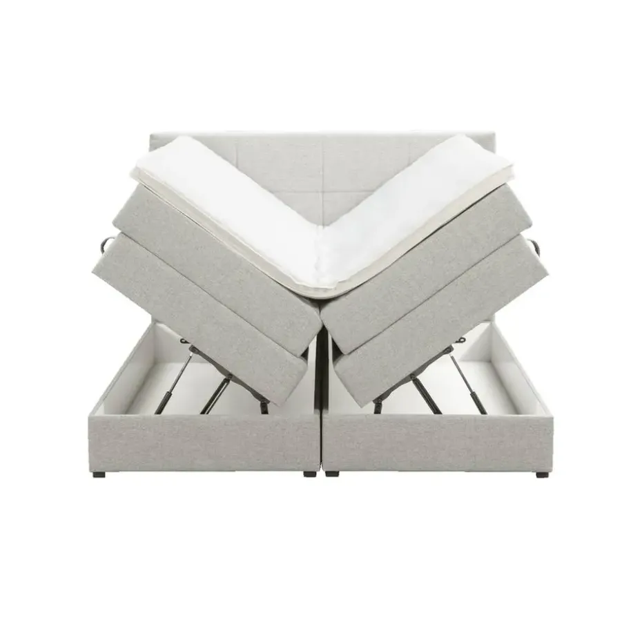 Boxspring met opbergruimte Liv geblokt - ecru - 160x200 cm