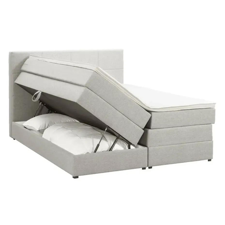 Boxspring met opbergruimte Liv geblokt - ecru - 160x200 cm