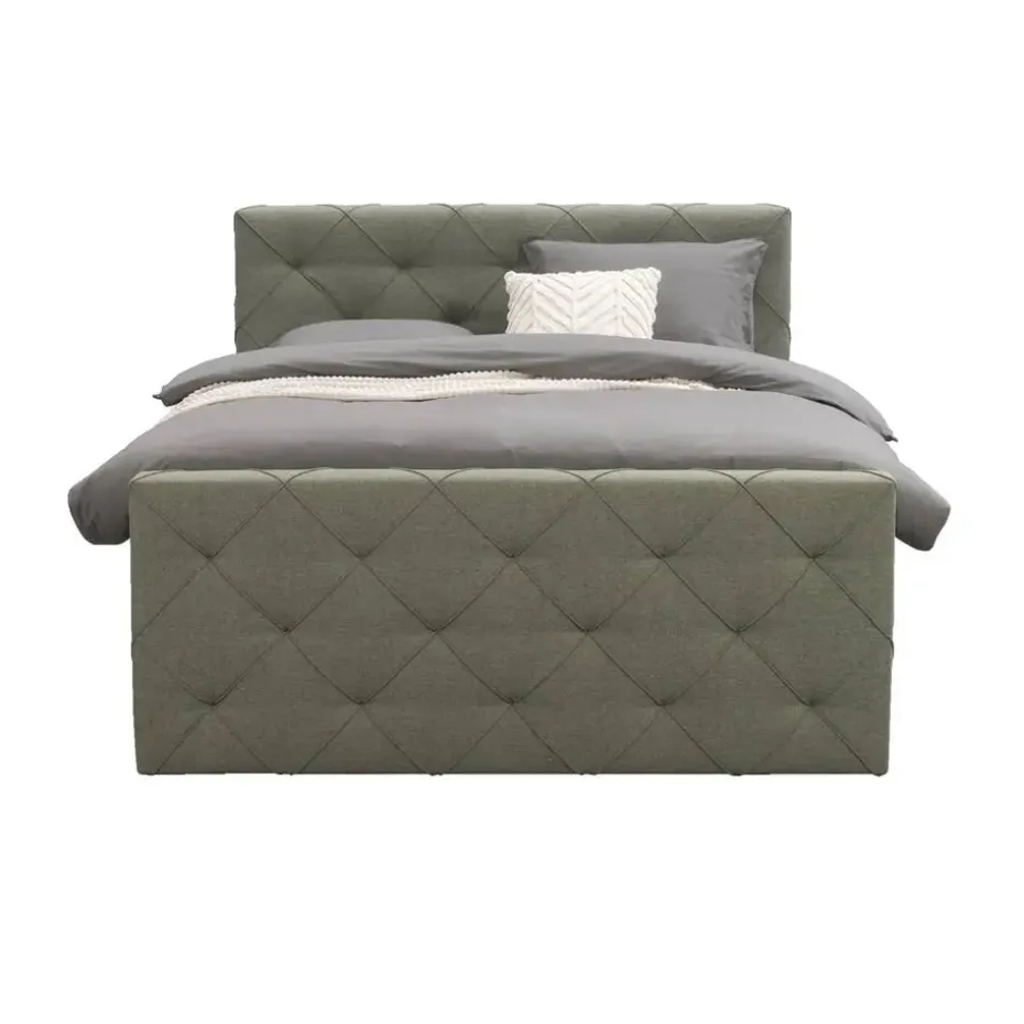 Boxspring met opbergruimte en voetbord Liv geruit - groen - 180x200cm