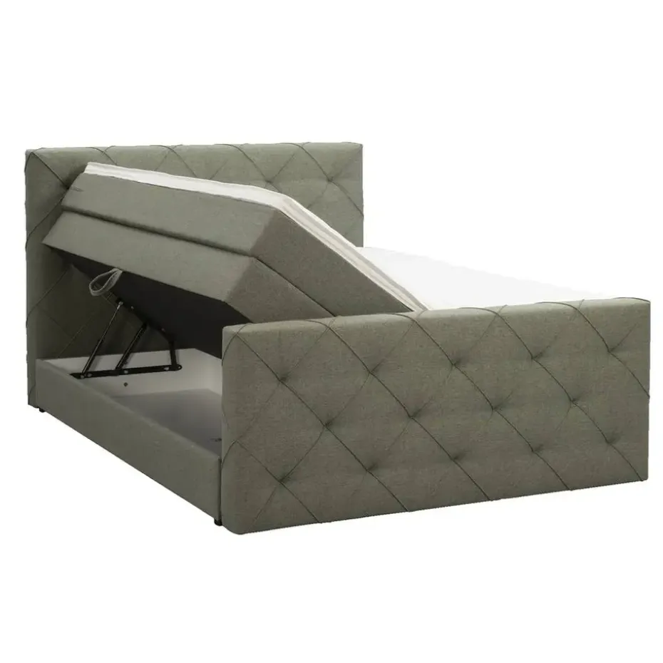 Boxspring met opbergruimte en voetbord Liv geruit - groen - 180x200cm
