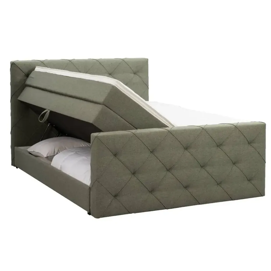 Boxspring met opbergruimte en voetbord Liv geruit - groen - 180x200cm