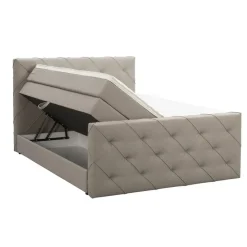 Boxspring met opbergruimte en voetbord Liv geruit - beige - 140x200cm