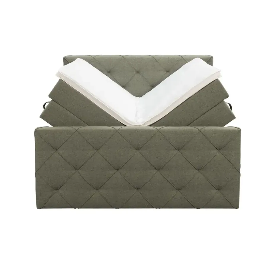 Boxspring met opbergruimte en voetbord Liv geruit - groen - 140x200cm