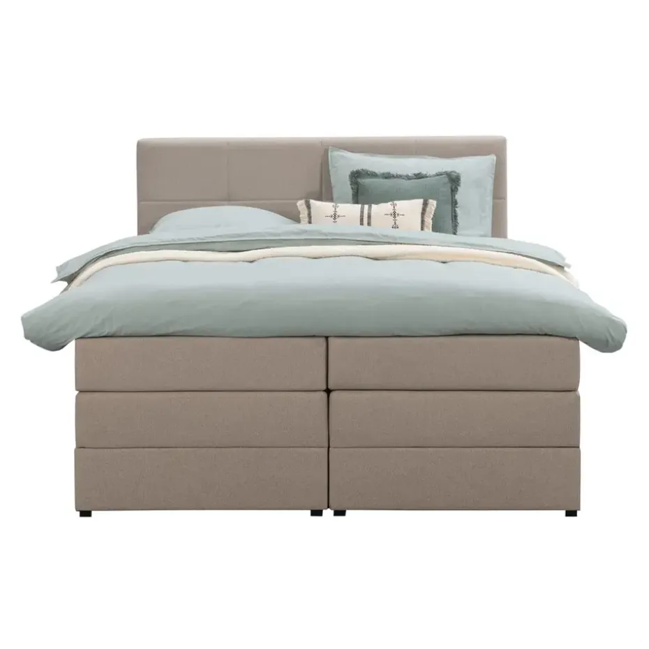 Boxspring met opbergruimte Liv geblokt - beige - 160x200 cm