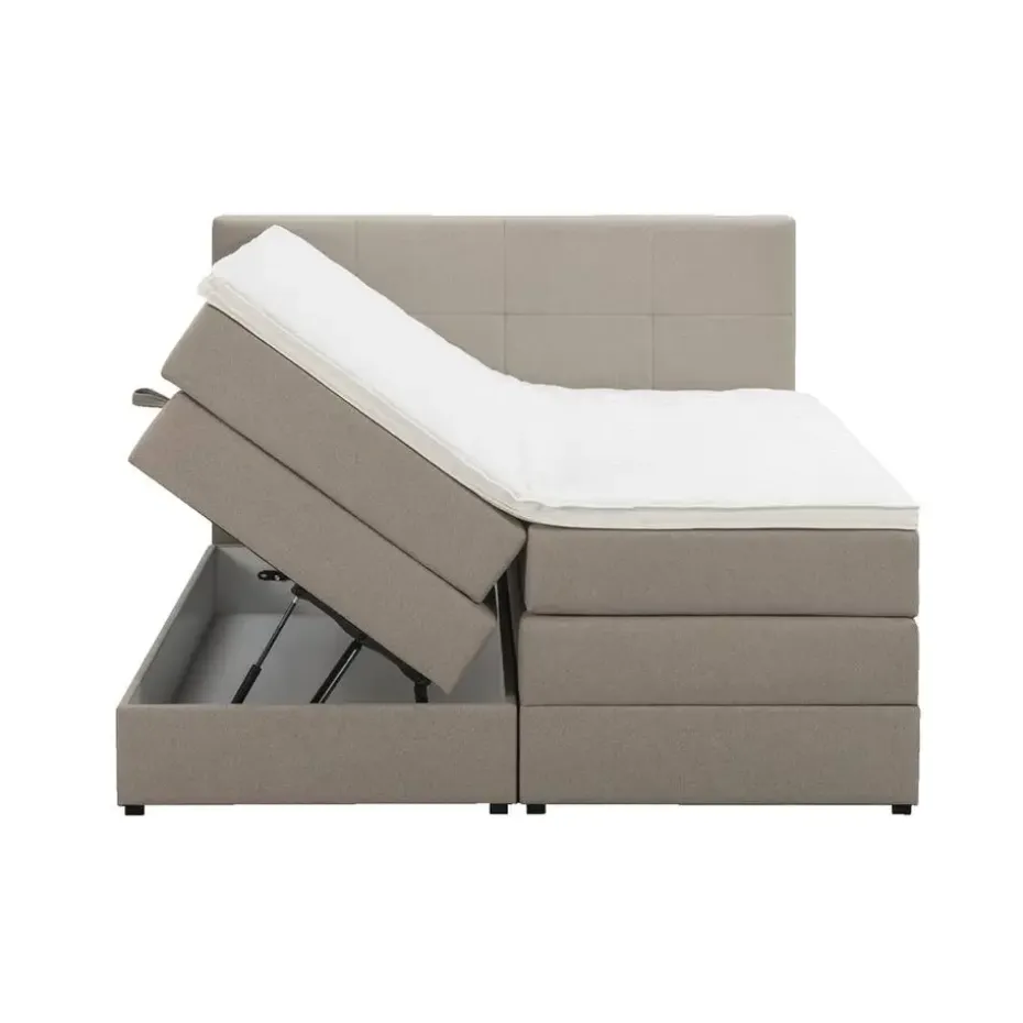 Boxspring met opbergruimte Liv geblokt - beige - 160x200 cm