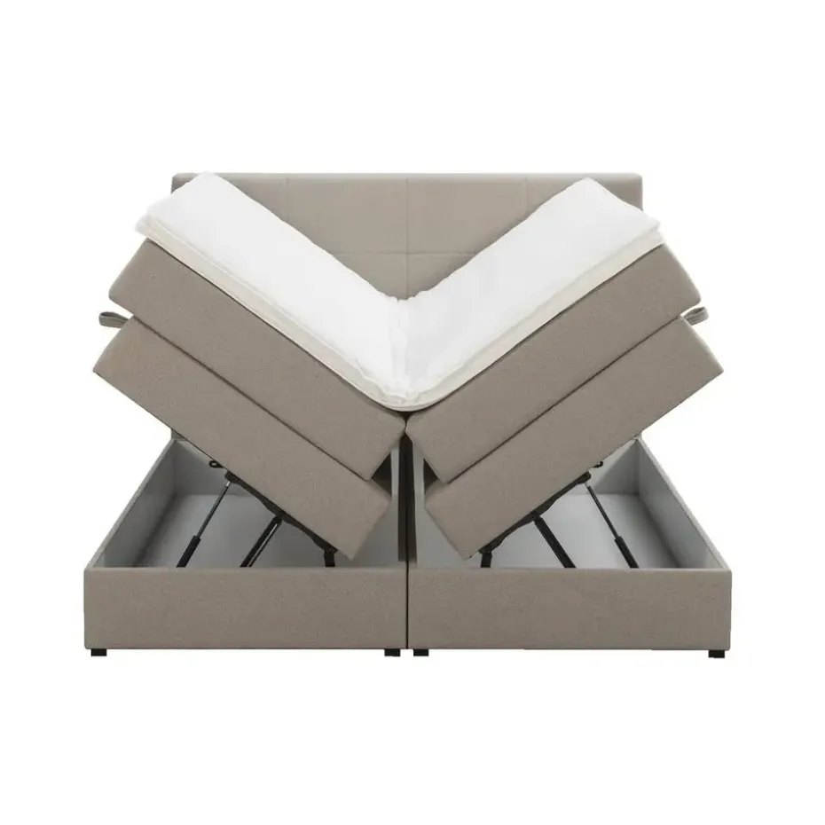 Boxspring met opbergruimte Liv geblokt - beige - 180x200 cm
