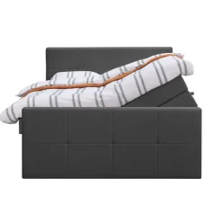 Boxspring met opbergruimte en voetbord Liv geblokt - antraciet - 180x200cm