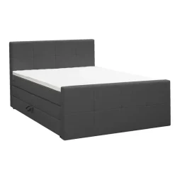 Boxspring met opbergruimte en voetbord Liv geblokt - antraciet - 180x200cm