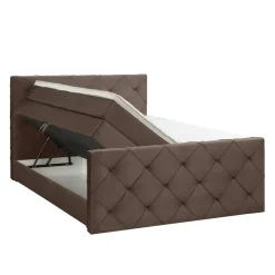 Boxspring met opbergruimte en voetbord Liv geruit - bruin - 180x200cm