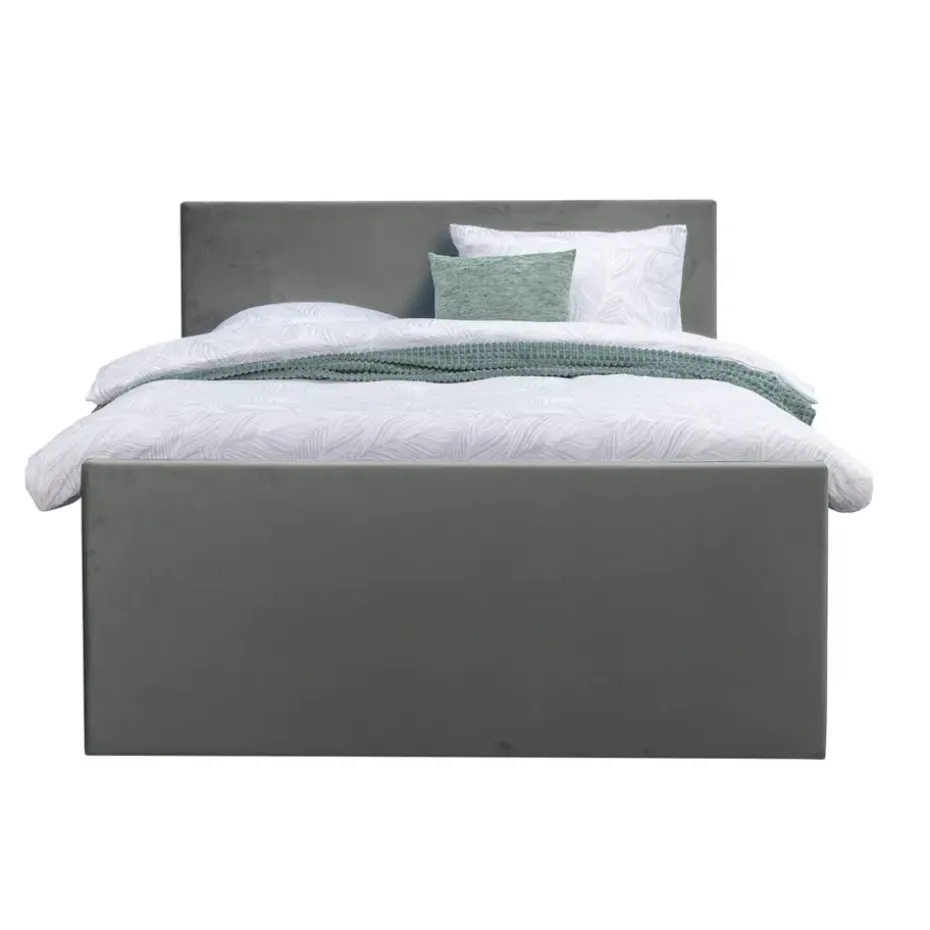 Boxspring met opbergruimte en voetbord Liv egaal - grijs - 140x200cm
