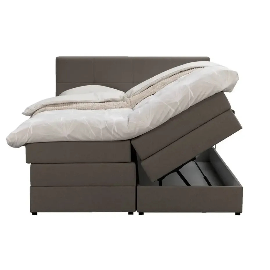 Boxspring met opbergruimte Liv geblokt - donkerbruin - 180x200 cm