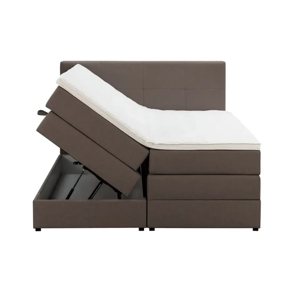 Boxspring met opbergruimte Liv geblokt - donkerbruin - 180x200 cm