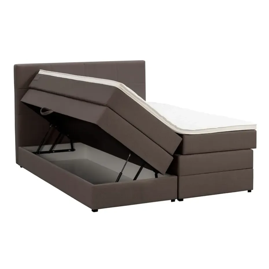 Boxspring met opbergruimte Liv geblokt - donkerbruin - 180x200 cm