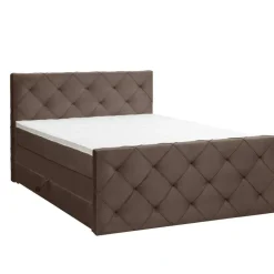 Boxspring met opbergruimte en voetbord Liv geruit - bruin - 140x200cm