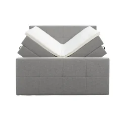 Boxspring met opbergruimte en voetbord Liv geblokt - lichtgrijs - 180x200cm