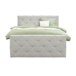 Boxspring met opbergruimte en voetbord Liv geruit - ecru - 180x200cm