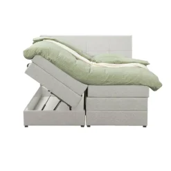 Boxspring met opbergruimte Liv geblokt - ecru - 180x200 cm