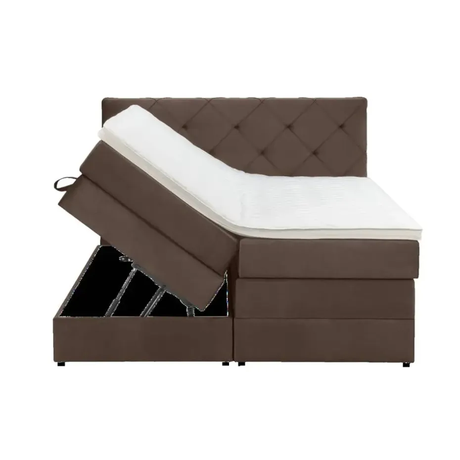 Boxspring met opbergruimte Liv geruit - bruin - 140x200 cm