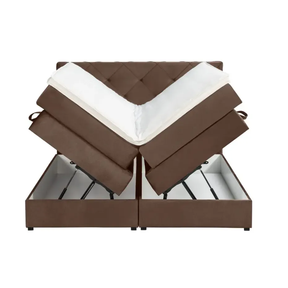 Boxspring met opbergruimte Liv geruit - bruin - 140x200 cm