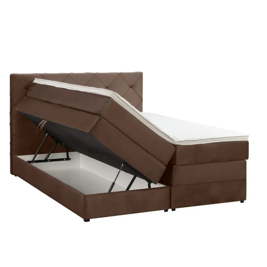 Boxspring met opbergruimte Liv geruit - bruin - 140x200 cm
