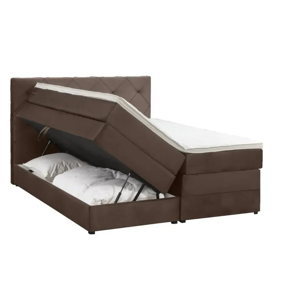 Boxspring met opbergruimte Liv geruit - bruin - 140x200 cm