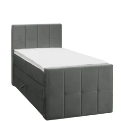 Boxspring met opbergruimte en voetbord Liv geblokt - grijs - 90x200cm