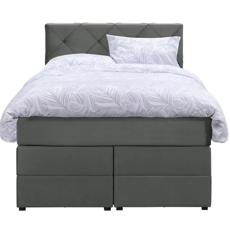 Boxspring met opbergruimte Liv geruit - grijs - 120x200 cm