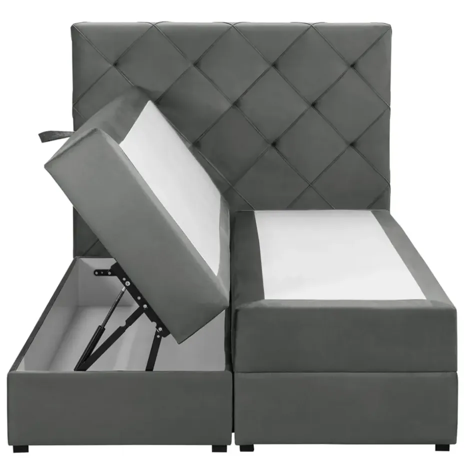 Boxspring met opbergruimte Liv geruit - grijs - 120x200 cm