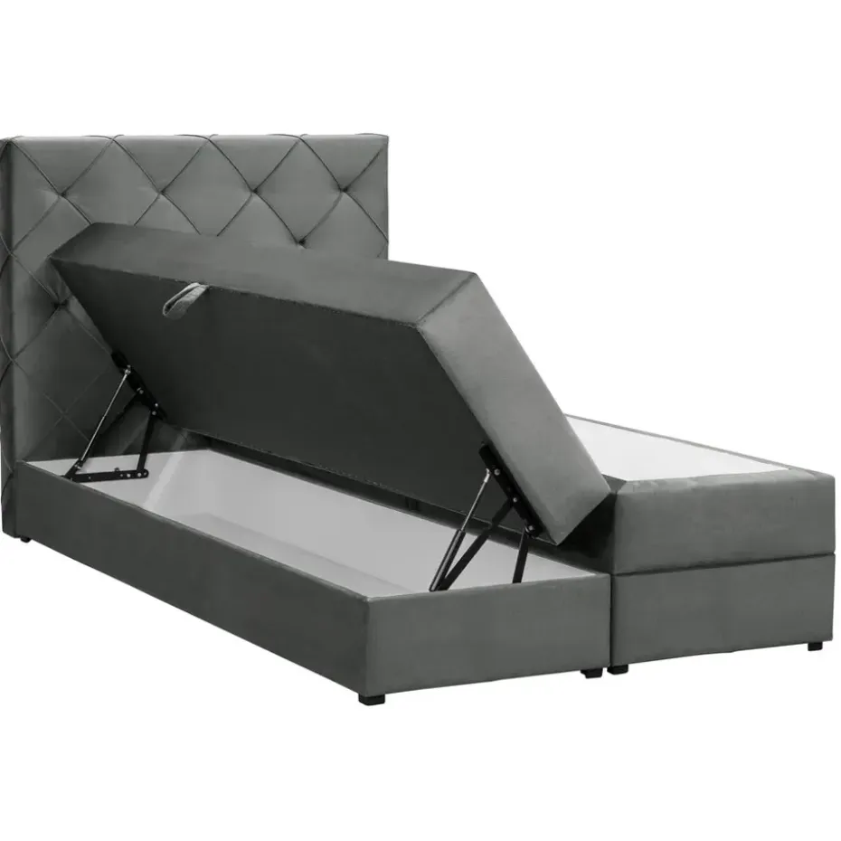 Boxspring met opbergruimte Liv geruit - grijs - 120x200 cm