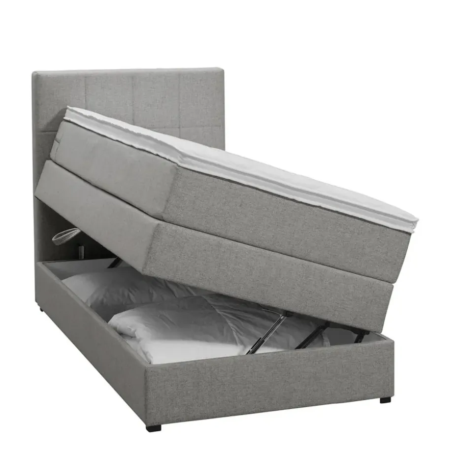 Boxspring met opbergruimte Liv geblokt - lichtgrijs - 90x200 cm