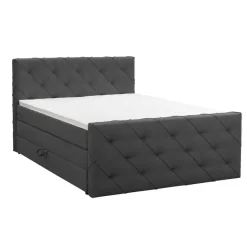 Boxspring met opbergruimte en voetbord Liv geruit - antraciet - 160x200cm