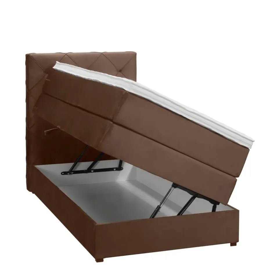Boxspring met opbergruimte Liv geruit - bruin - 90x200 cm