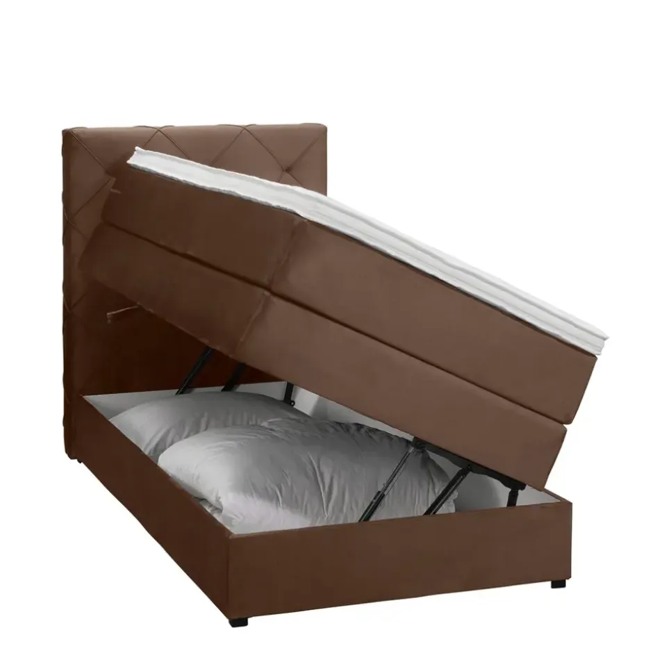 Boxspring met opbergruimte Liv geruit - bruin - 90x200 cm