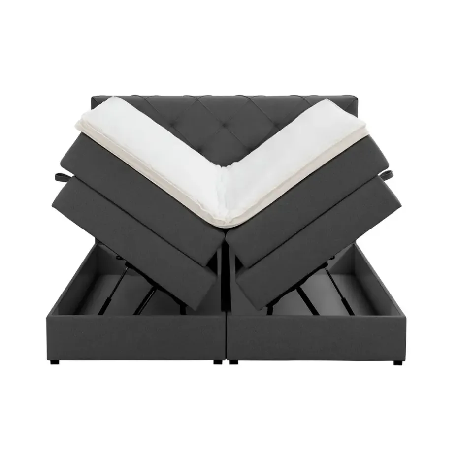 Boxspring met opbergruimte Liv geruit - antraciet - 140x200 cm