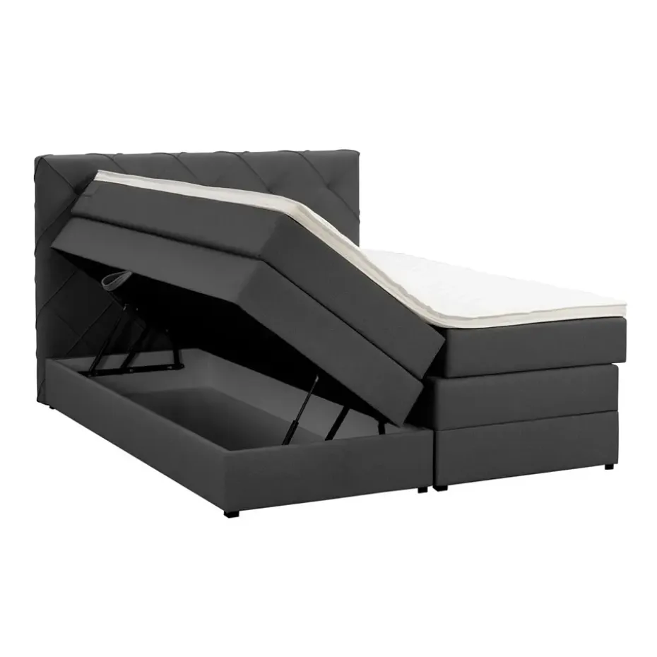 Boxspring met opbergruimte Liv geruit - antraciet - 140x200 cm