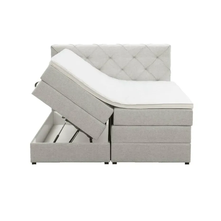 Boxspring met opbergruimte Liv geruit - ecru - 140x200 cm