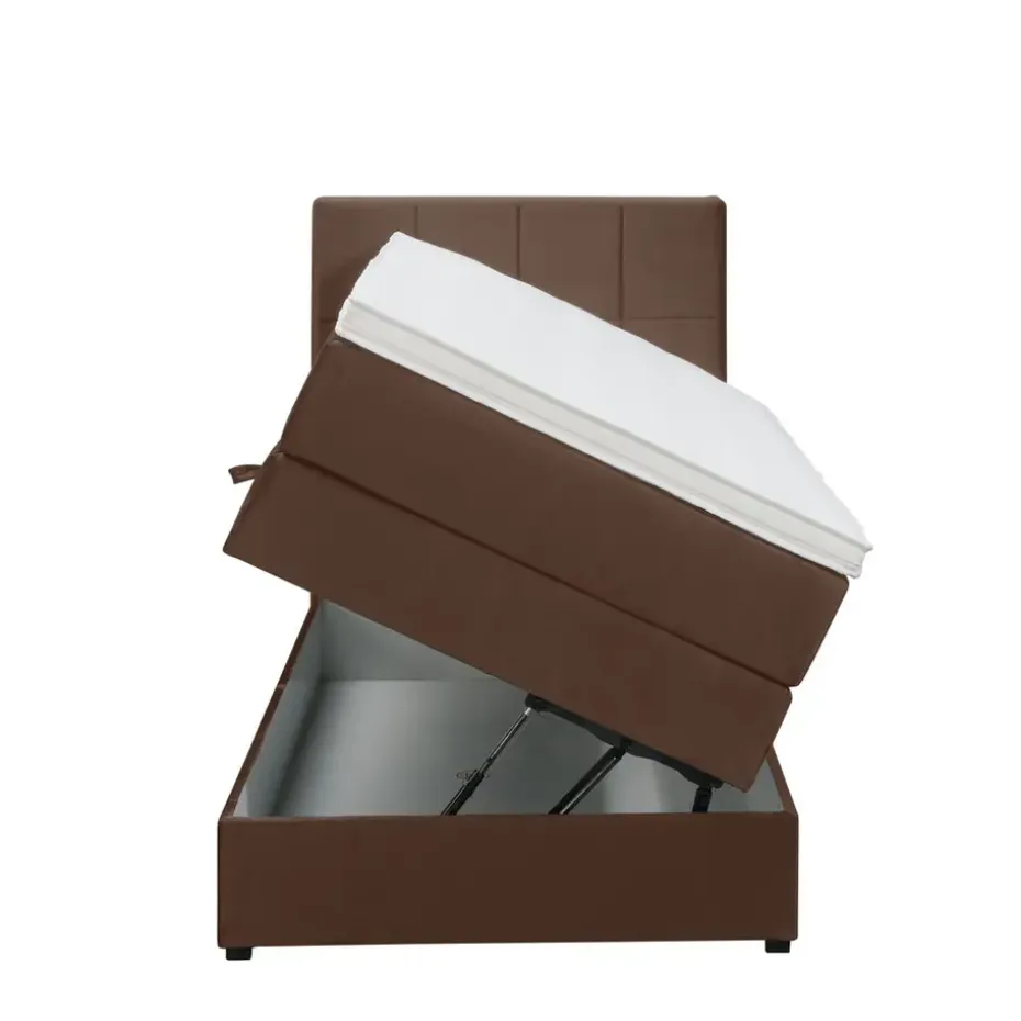 Boxspring met opbergruimte Liv geblokt - bruin - 90x200 cm