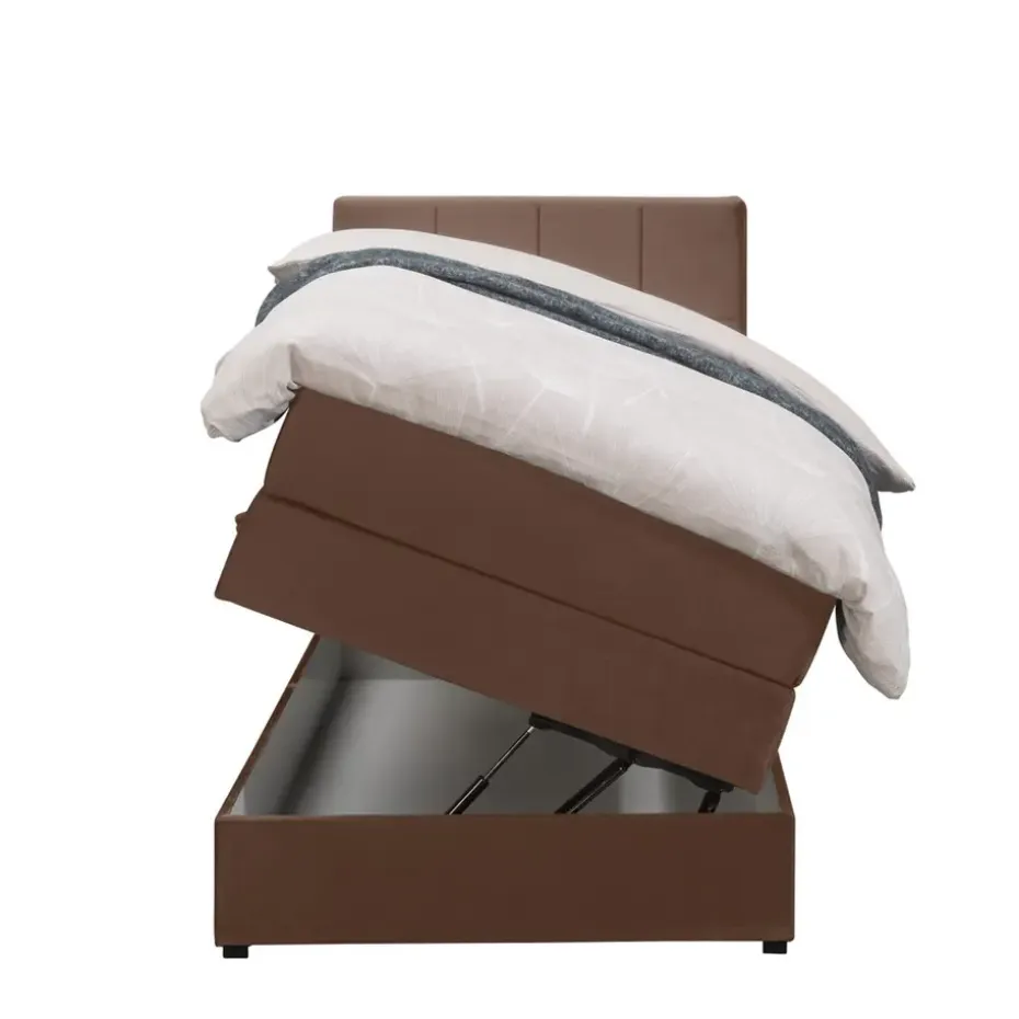 Boxspring met opbergruimte Liv geblokt - bruin - 90x200 cm