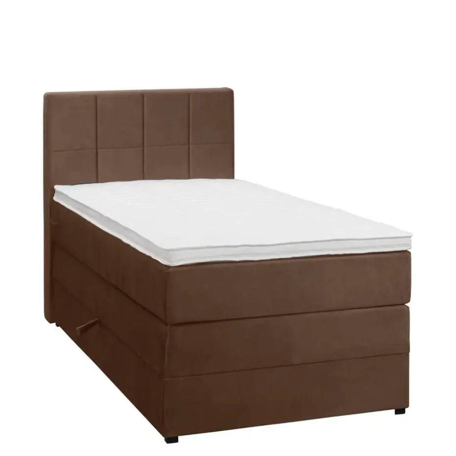 Boxspring met opbergruimte Liv geblokt - bruin - 90x200 cm